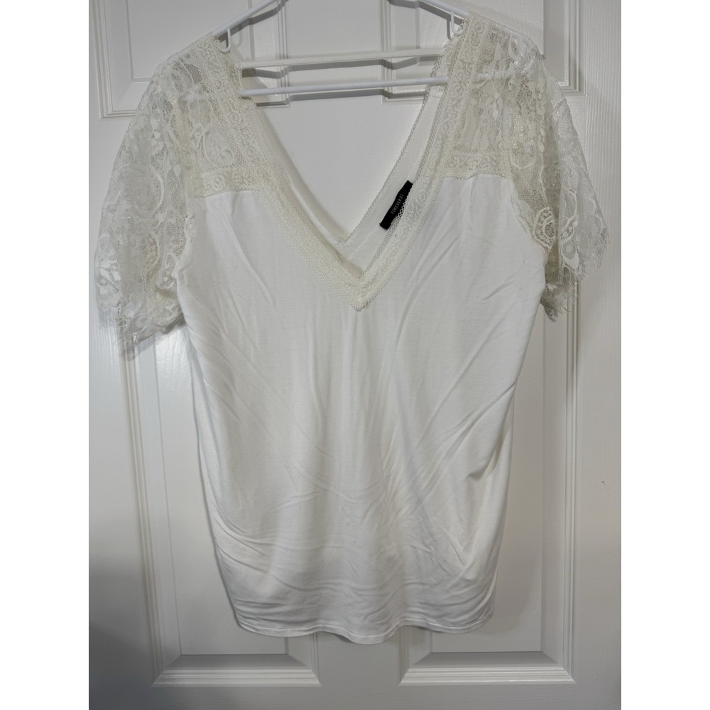 Y2K Forever 21 Women's White Top Blouse Short Sleeve Size Large